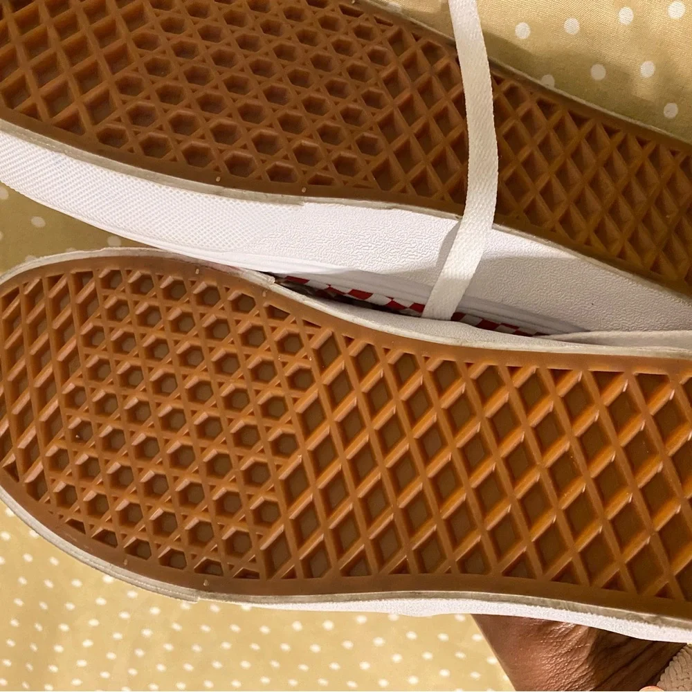 Vans Red and White Canvas Sneakers Iconic Checkerboard Design - Picture 7 of 8